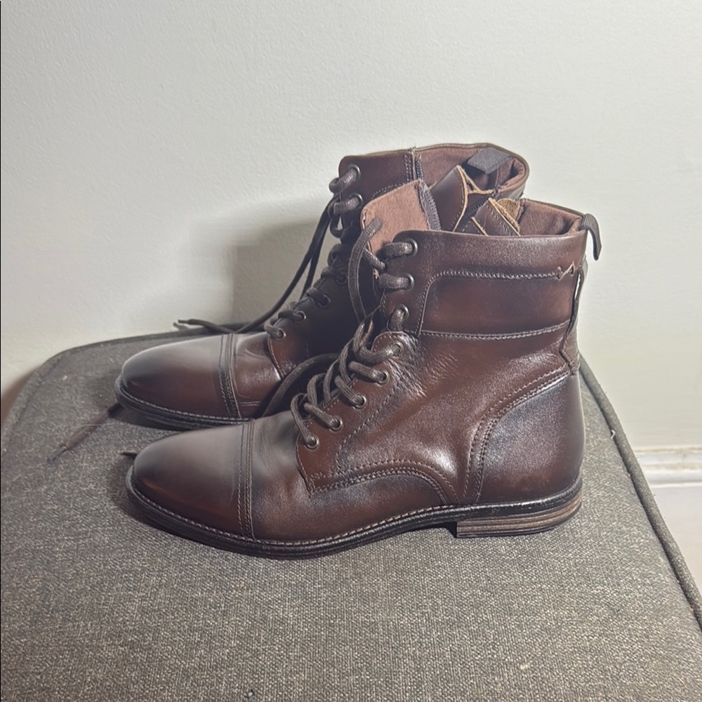 Aldo Brown Leather Combat Boots with Cap Toe and Lace-Up Design